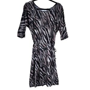 Olivia Matthews Zebra Print Dress Tie Waist 3/4 Sleeve‎ Women's Size 8P